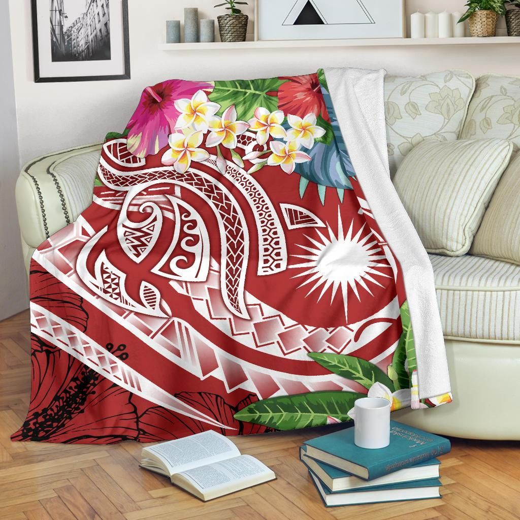 Marshall Islands Polynesian Premium Blanket - Summer Plumeria (Red)