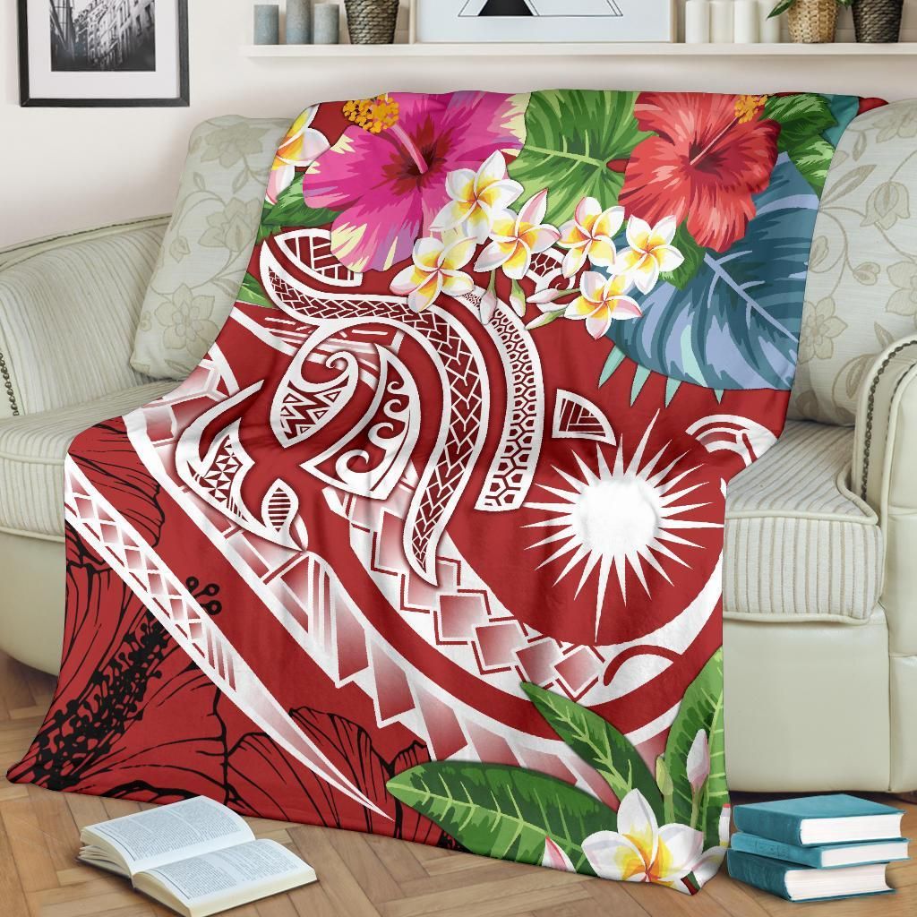 Marshall Islands Polynesian Premium Blanket - Summer Plumeria (Red)