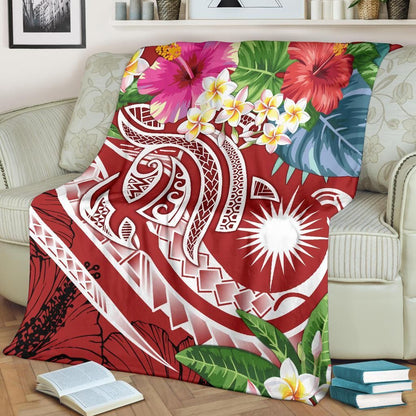 Marshall Islands Polynesian Premium Blanket - Summer Plumeria (Red)
