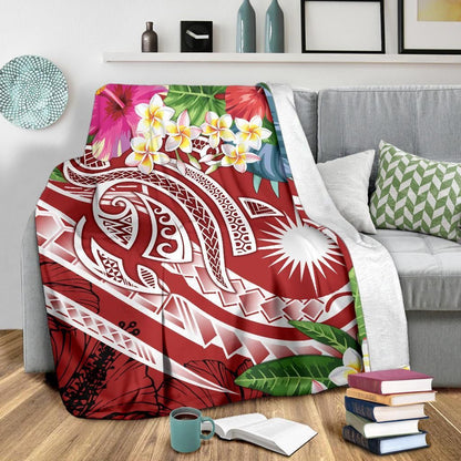 Marshall Islands Polynesian Premium Blanket - Summer Plumeria (Red)