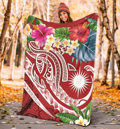Marshall Islands Polynesian Premium Blanket - Summer Plumeria (Red)