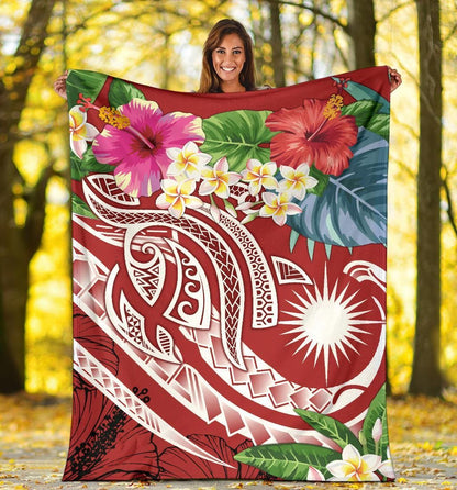 Marshall Islands Polynesian Premium Blanket - Summer Plumeria (Red)