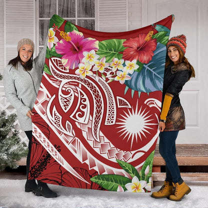 Marshall Islands Polynesian Premium Blanket - Summer Plumeria (Red)