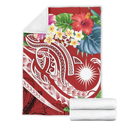Marshall Islands Polynesian Premium Blanket - Summer Plumeria (Red)