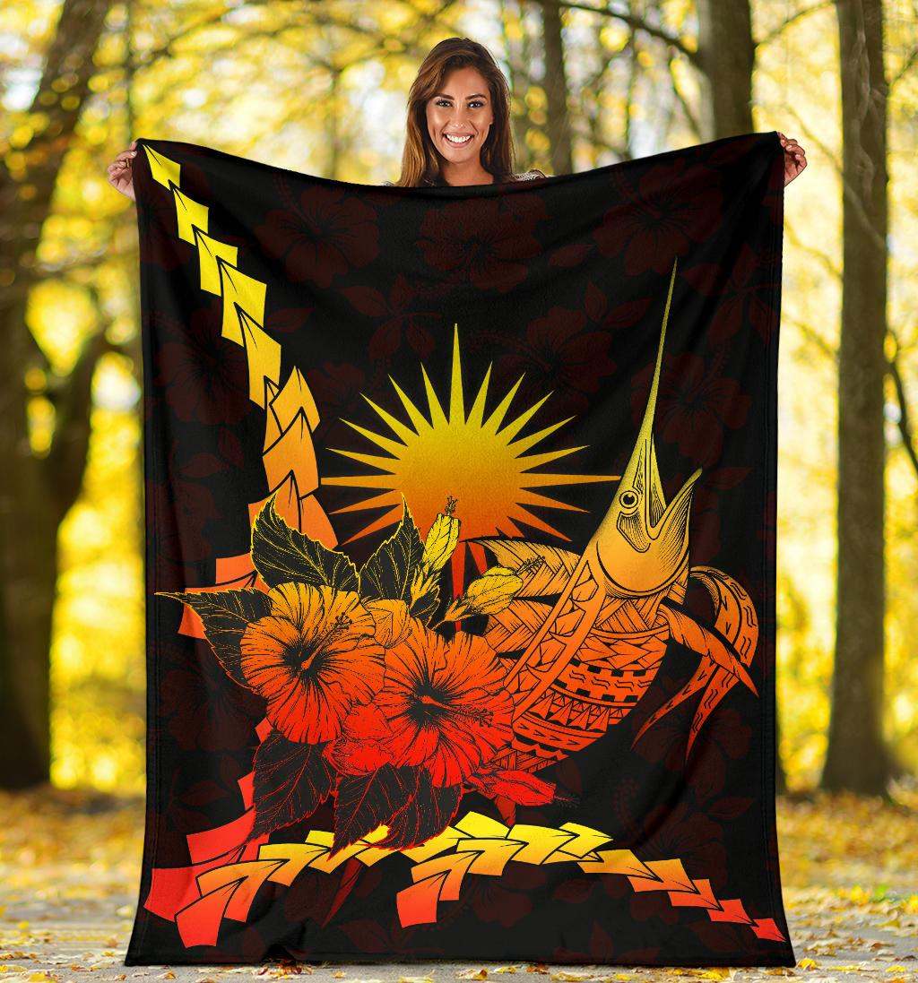 Marshall Islands Polynesian Premium Blanket - Swordfish With Hibiscus