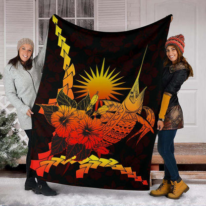 Marshall Islands Polynesian Premium Blanket - Swordfish With Hibiscus