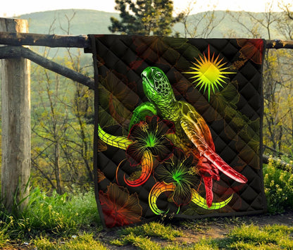Marshall Islands Polynesian Premium Quilt - Turtle With Blooming Hibiscus Reggae