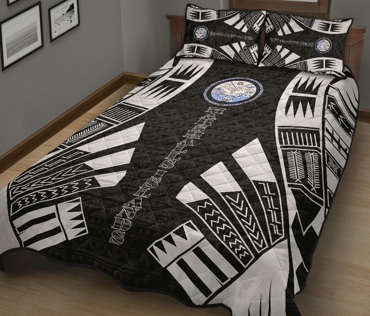 Marshall Islands Quilt Bed Set - Marshall Islands Seal & Polynesian White Tattoo Style