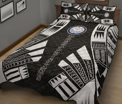 Marshall Islands Quilt Bed Set - Marshall Islands Seal & Polynesian White Tattoo Style