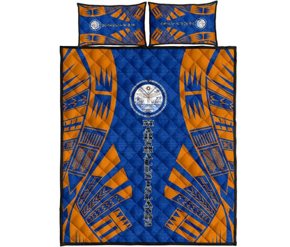 Marshall Islands Quilt Bed Set - Marshall Islands Seal & Polynesian Orange Tattoo Style