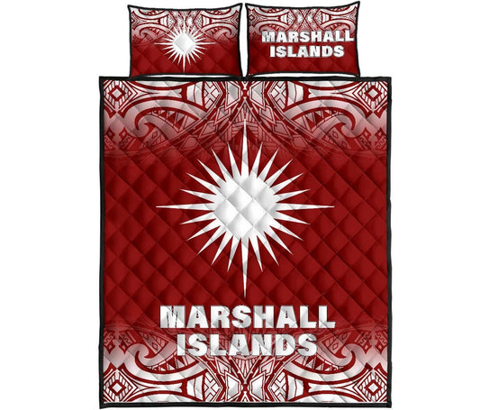 Marshall Islands Quilt Bed Set - Marshall Islands Flag Polynesian Tattoo Red Fog Style