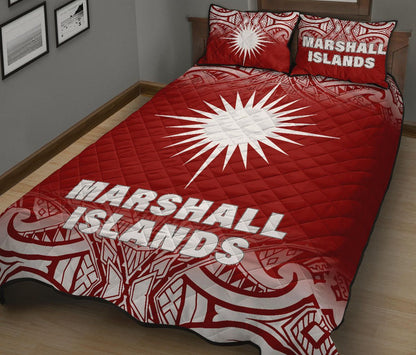 Marshall Islands Quilt Bed Set - Marshall Islands Flag Polynesian Tattoo Red Fog Style