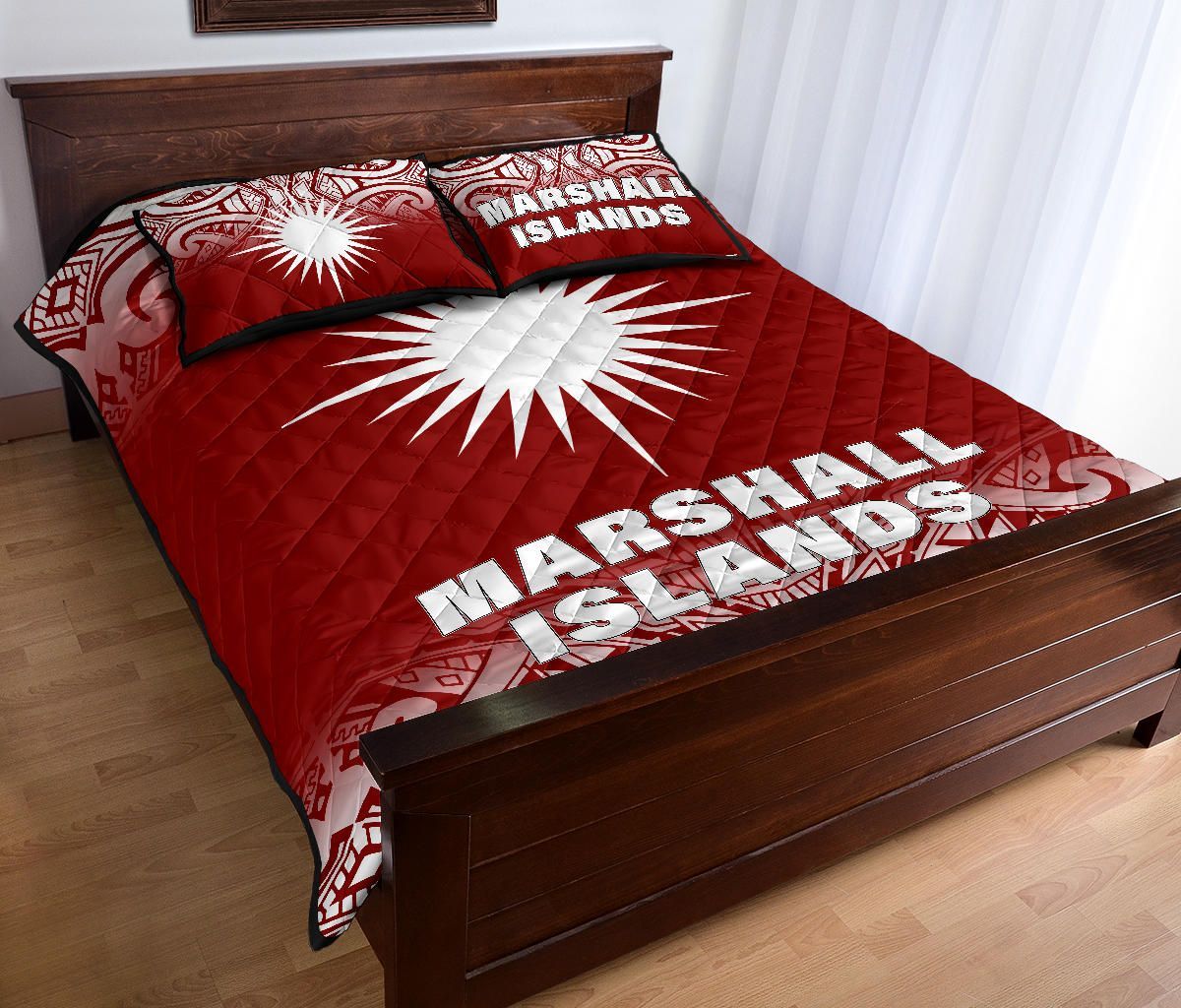 Marshall Islands Quilt Bed Set - Marshall Islands Flag Polynesian Tattoo Red Fog Style