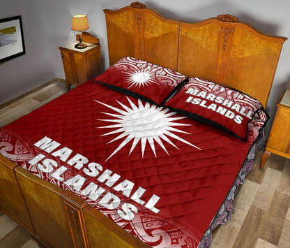 Marshall Islands Quilt Bed Set - Marshall Islands Flag Polynesian Tattoo Red Fog Style