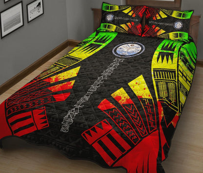 Marshall Islands Quilt Bed Set - Marshall Islands Seal & Polynesian Reggae Tattoo Style