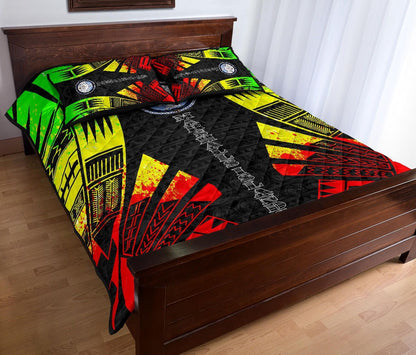 Marshall Islands Quilt Bed Set - Marshall Islands Seal & Polynesian Reggae Tattoo Style