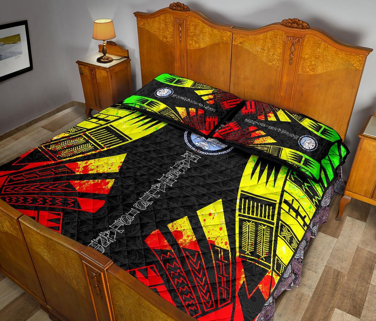 Marshall Islands Quilt Bed Set - Marshall Islands Seal & Polynesian Reggae Tattoo Style
