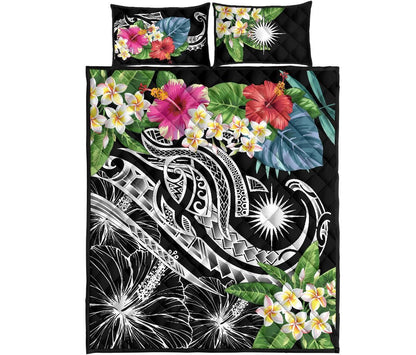 Marshall Islands Polynesian Quilt Bed Set - Summer Plumeria (Black)