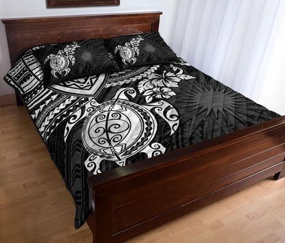 Marshall Islands Polynesian Quilt Bed Set - Marshall Islands Flag & White Turtle Hibiscus