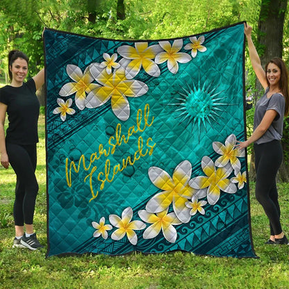 Marshall Islands Polynesian Quilt - Plumeria With Blue Ocean