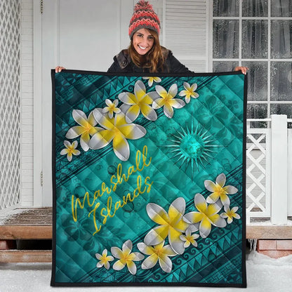 Marshall Islands Polynesian Quilt - Plumeria With Blue Ocean