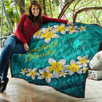 Marshall Islands Polynesian Quilt - Plumeria With Blue Ocean