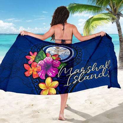 Marshall Islands Polynesian Sarong - Floral With Seal Blue