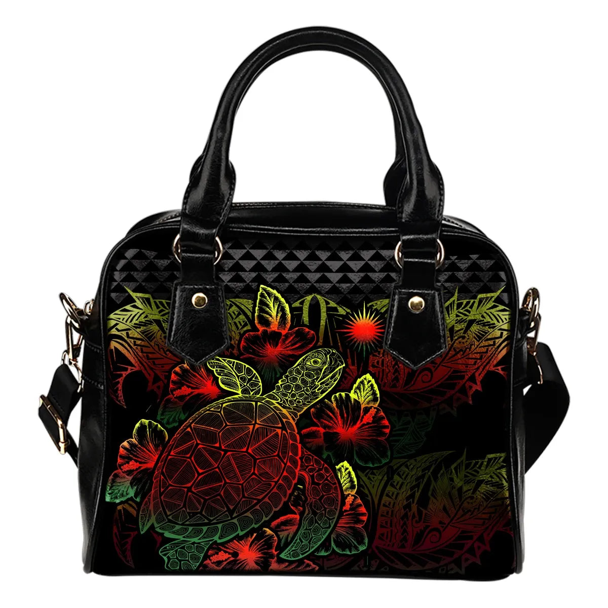 Marshall Islands Polynesian Shoulder Handbag Turtle Hibiscus Reggae