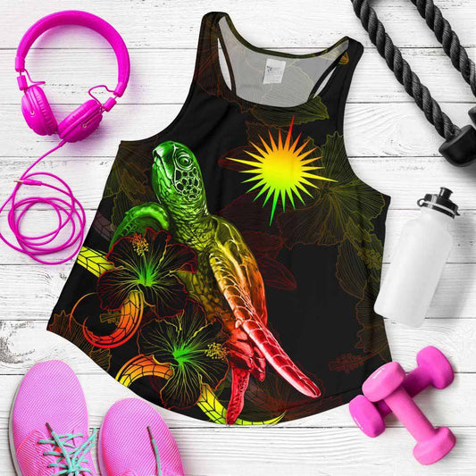 Marshall Islands Polynesian Women Tank Top - Turtle With Blooming Hibiscus Reggae
