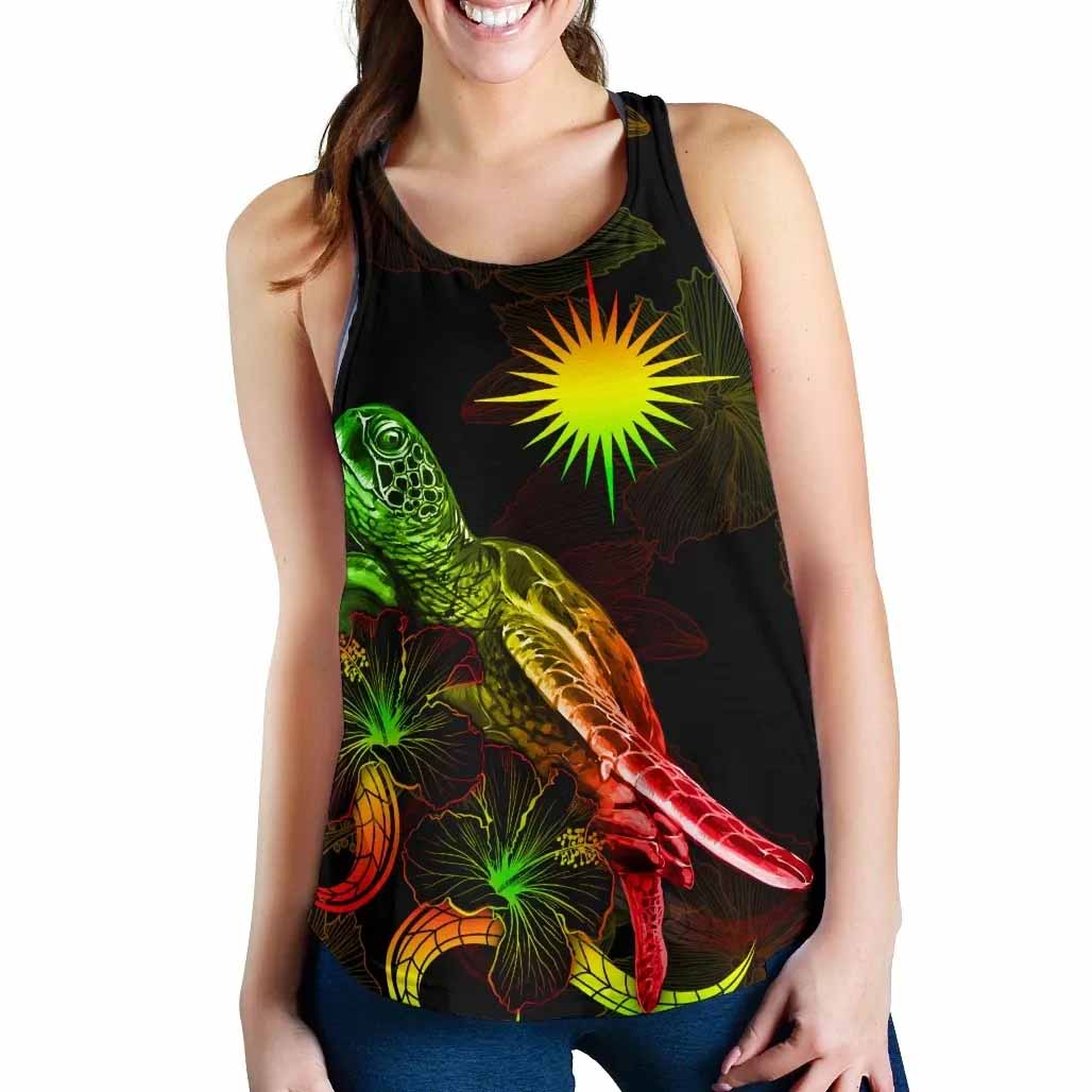 Marshall Islands Polynesian Women Tank Top - Turtle With Blooming Hibiscus Reggae