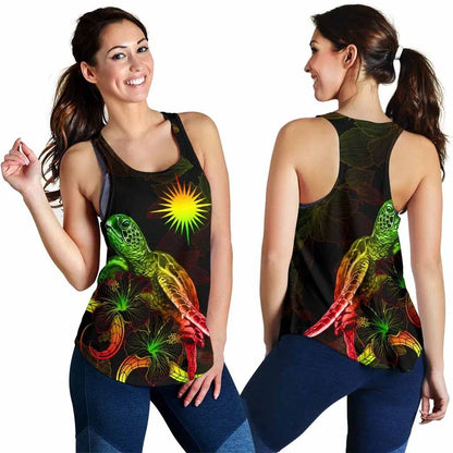 Marshall Islands Polynesian Women Tank Top - Turtle With Blooming Hibiscus Reggae