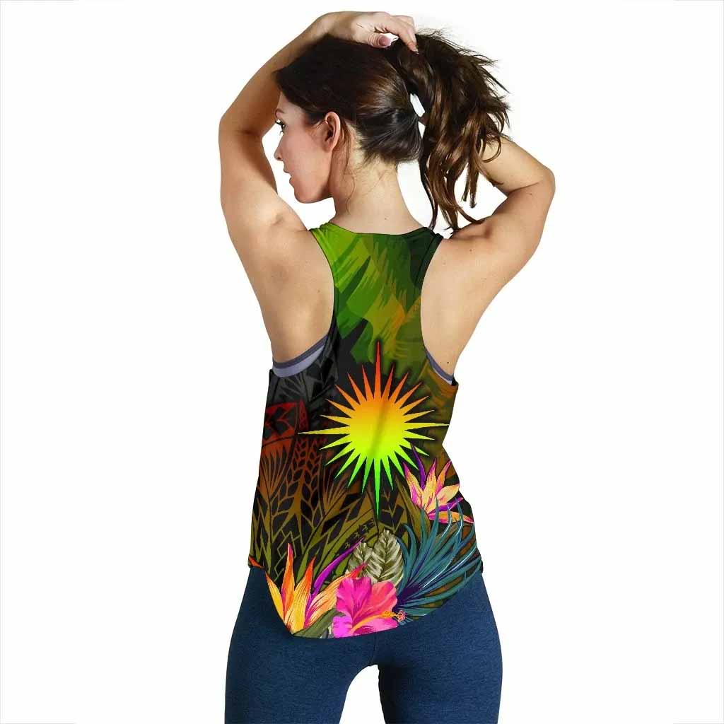 Marshall Islands Polynesian Women Racerback Tank - Hibiscus and Banana Leaves