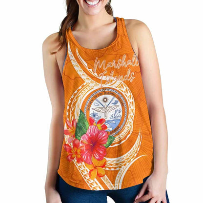 Marshall Islands Polynesian Women Racerback Tank - Orange Floral With Seal