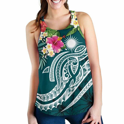 Marshall Islands Polynesian Women Racerback Tank - Summer Plumeria (Turquoise)