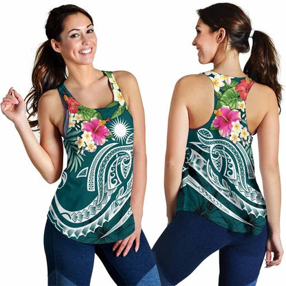 Marshall Islands Polynesian Women Racerback Tank - Summer Plumeria (Turquoise)