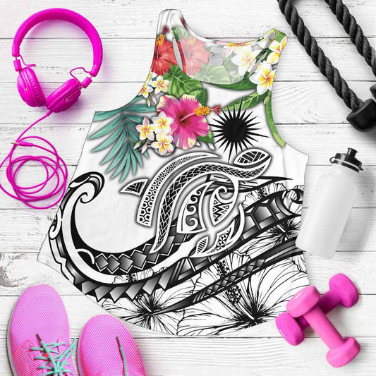 Marshall Islands Polynesian Women Racerback Tank - Summer Plumeria (White)