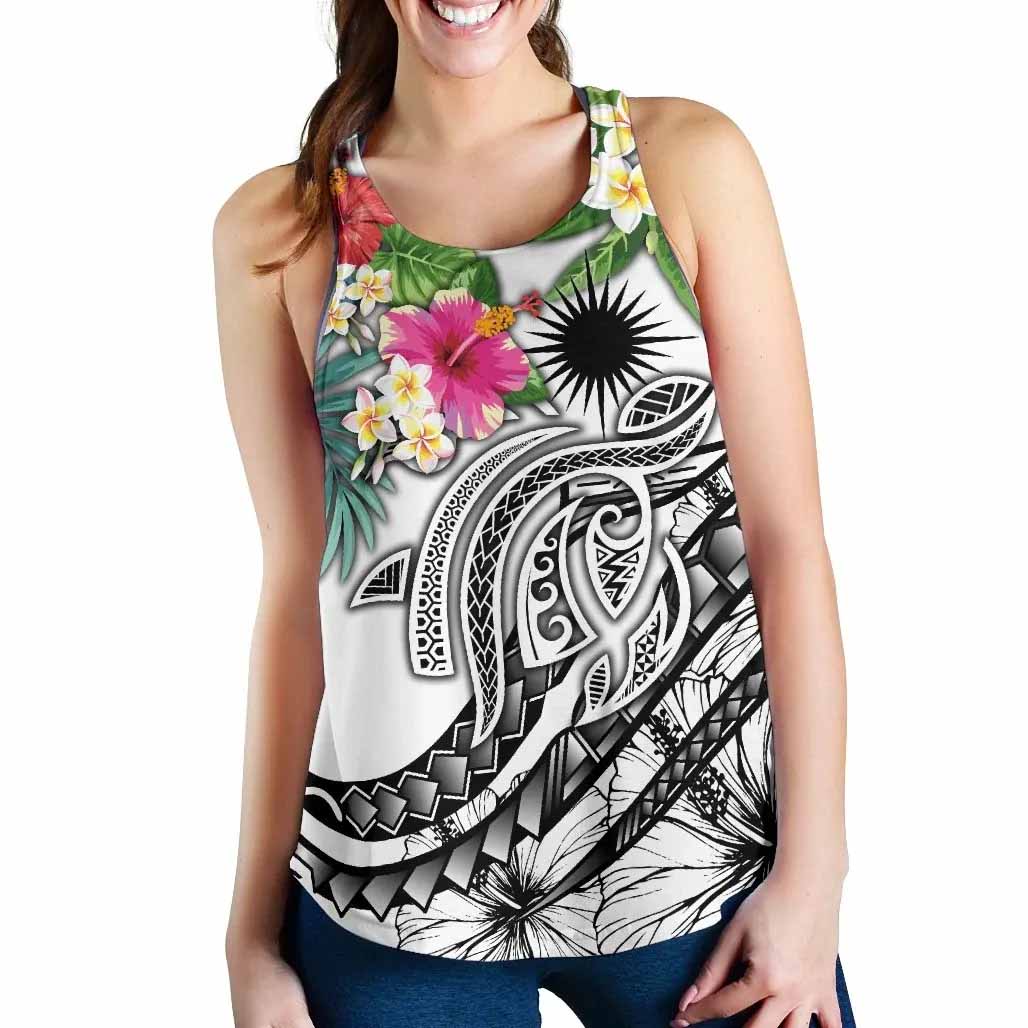 Marshall Islands Polynesian Women Racerback Tank - Summer Plumeria (White)
