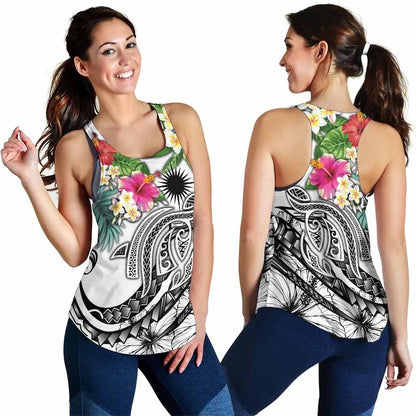 Marshall Islands Polynesian Women Racerback Tank - Summer Plumeria (White)
