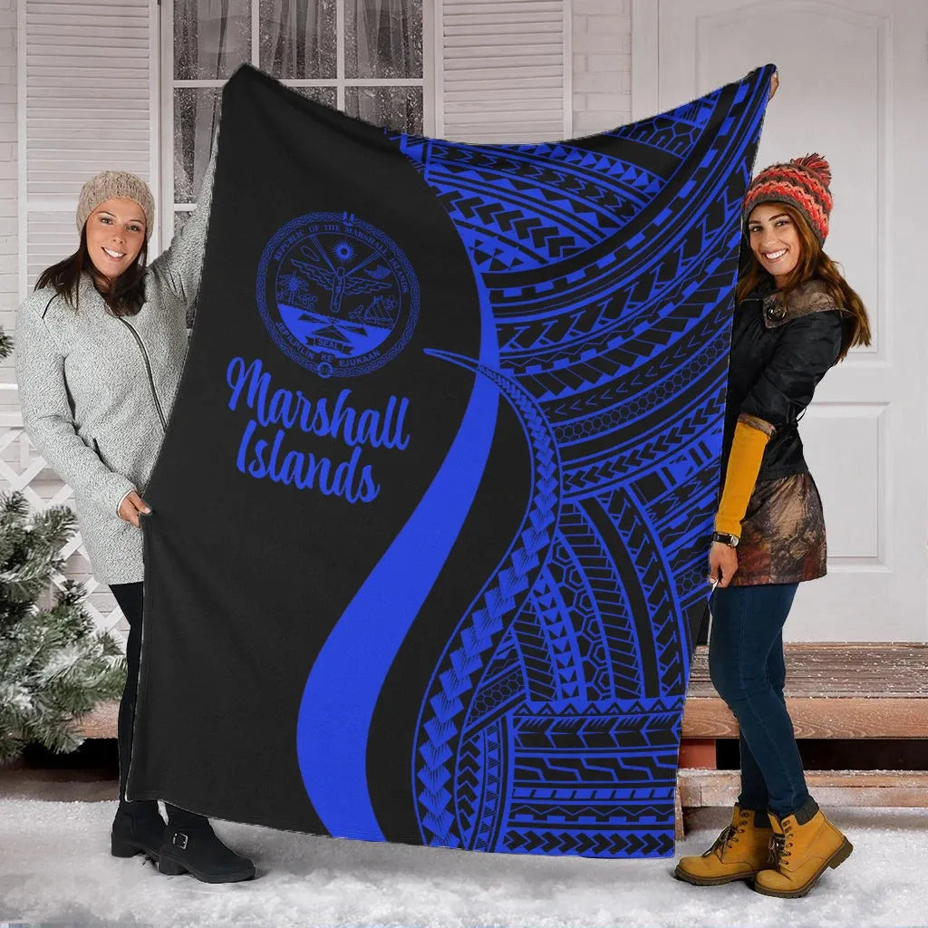 Marshall Islands Premium Blanket - Blue Polynesian Tentacle Tribal Pattern Crest