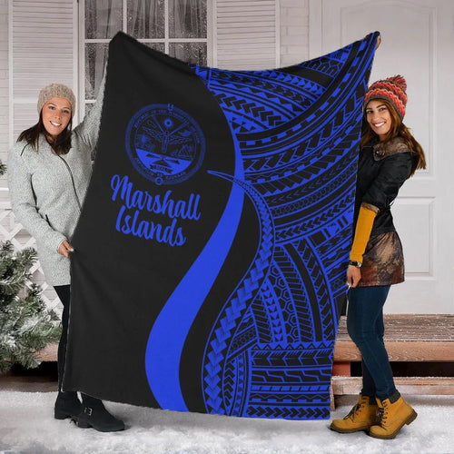 Marshall Islands Premium Blanket - Blue Polynesian Tentacle Tribal Pattern Crest