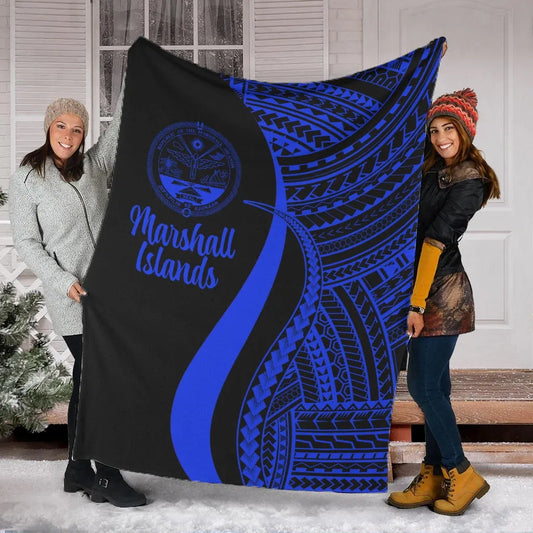 Marshall Islands Premium Blanket - Blue Polynesian Tentacle Tribal Pattern Crest