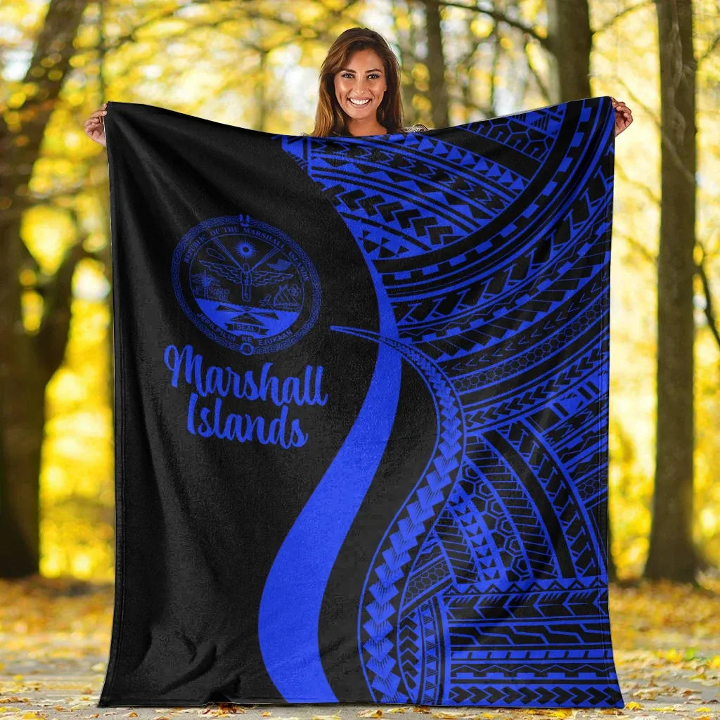 Marshall Islands Premium Blanket - Blue Polynesian Tentacle Tribal Pattern Crest