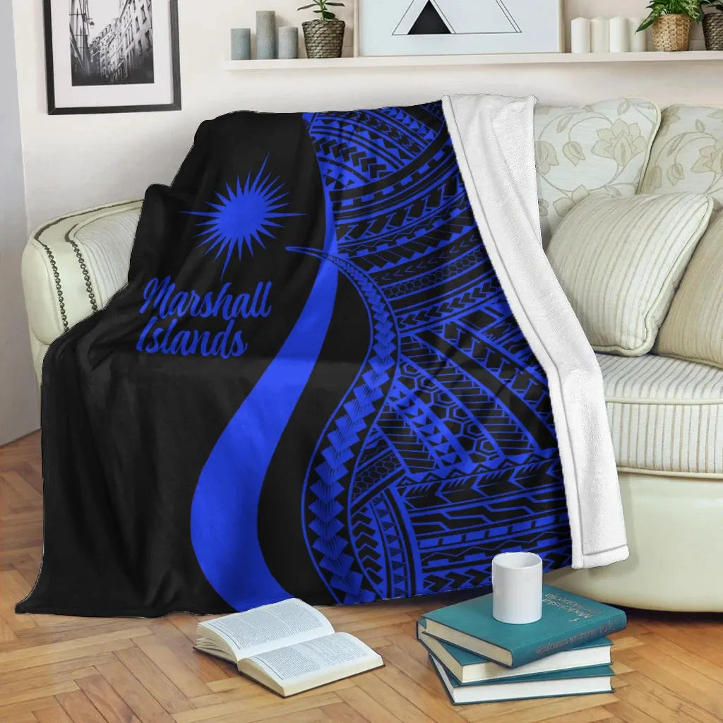 Marshall Islands Premium Blanket - Blue Polynesian Tentacle Tribal Pattern