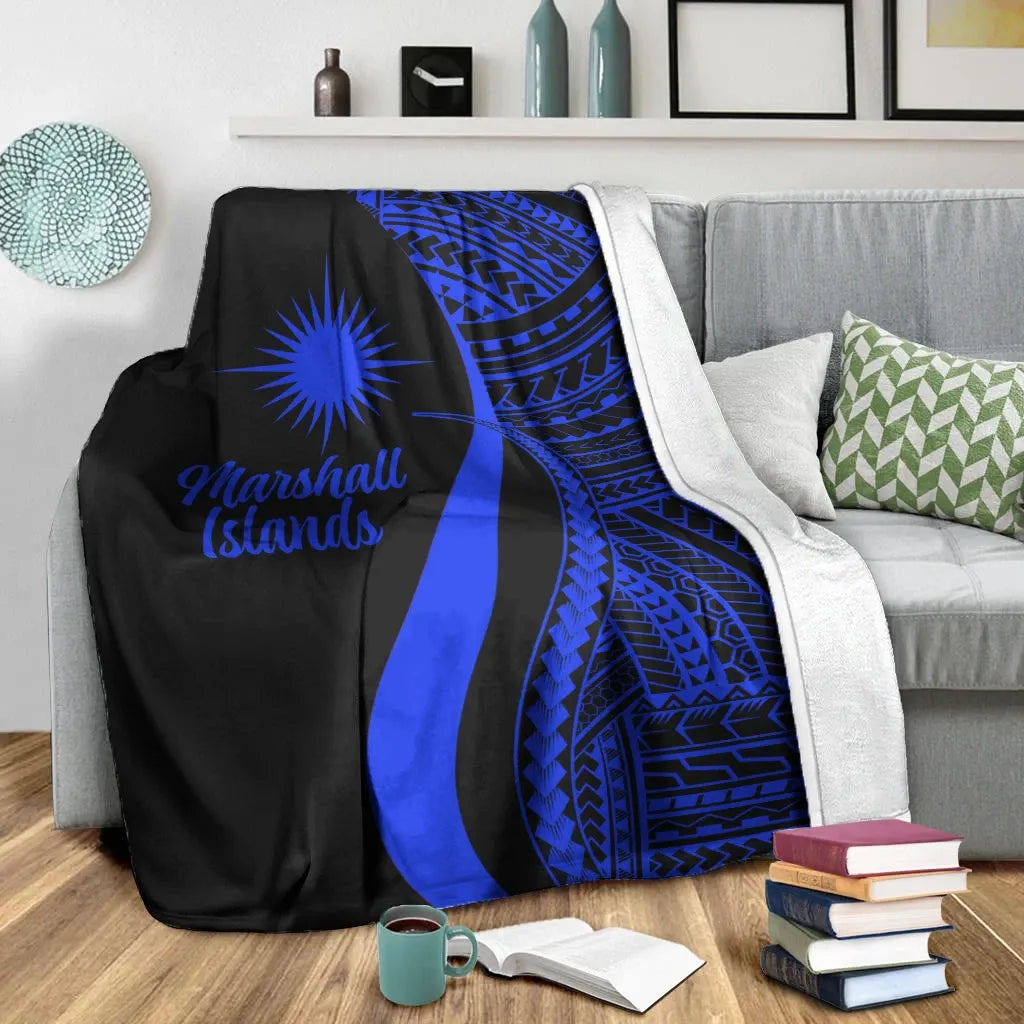 Marshall Islands Premium Blanket - Blue Polynesian Tentacle Tribal Pattern