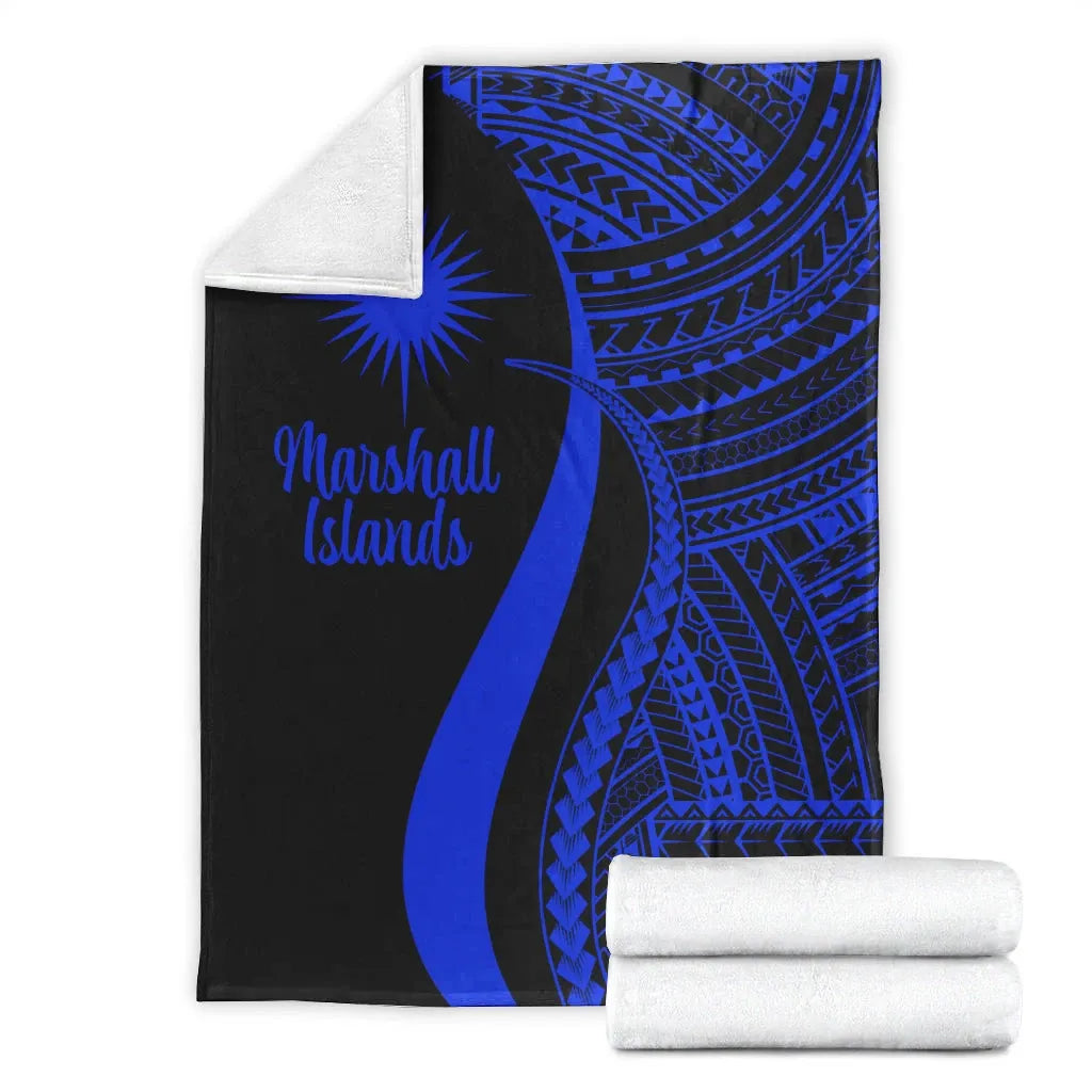 Marshall Islands Premium Blanket - Blue Polynesian Tentacle Tribal Pattern