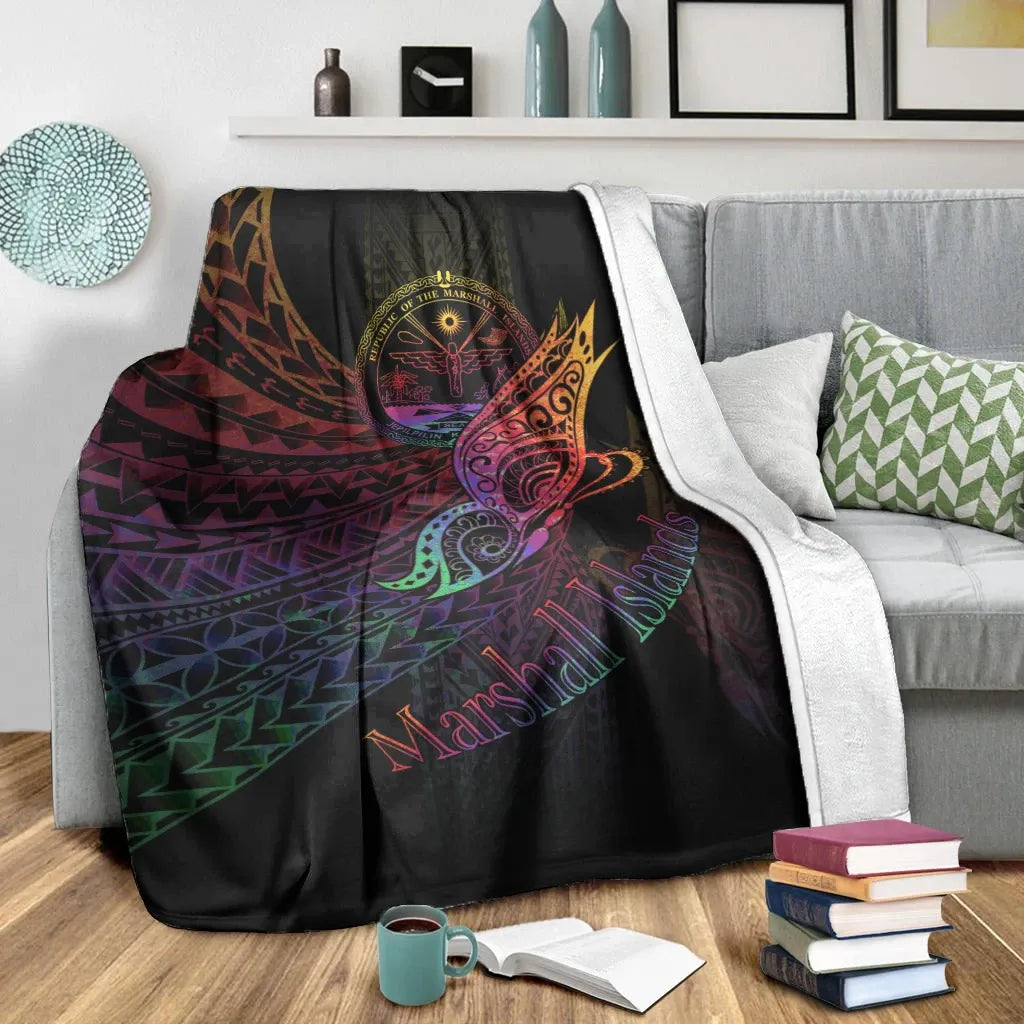 Marshall Islands Premium Blanket - Butterfly Polynesian Style