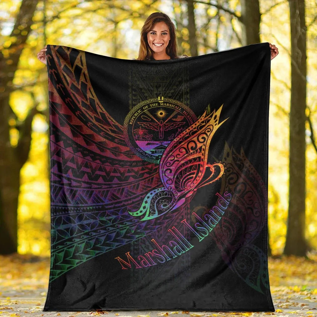 Marshall Islands Premium Blanket - Butterfly Polynesian Style