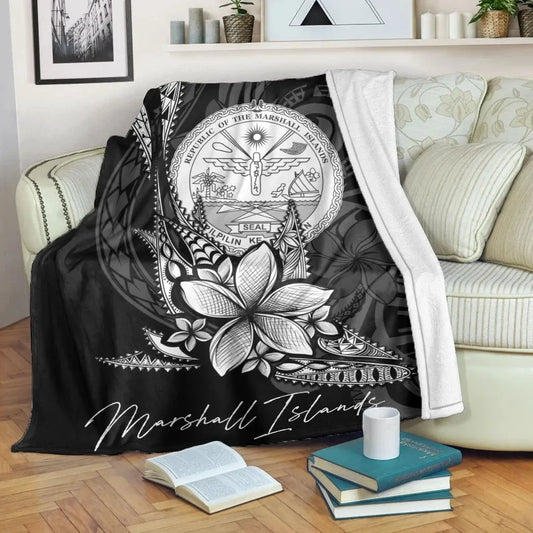 Marshall Islands Premium Blanket - Fish With Plumeria Flowers Style