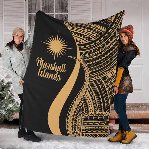 Marshall Islands Premium Blanket - Gold Polynesian Tentacle Tribal Pattern