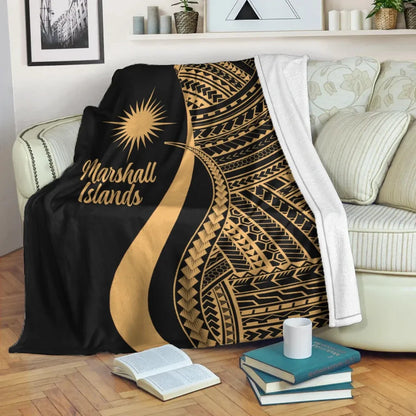 Marshall Islands Premium Blanket - Gold Polynesian Tentacle Tribal Pattern